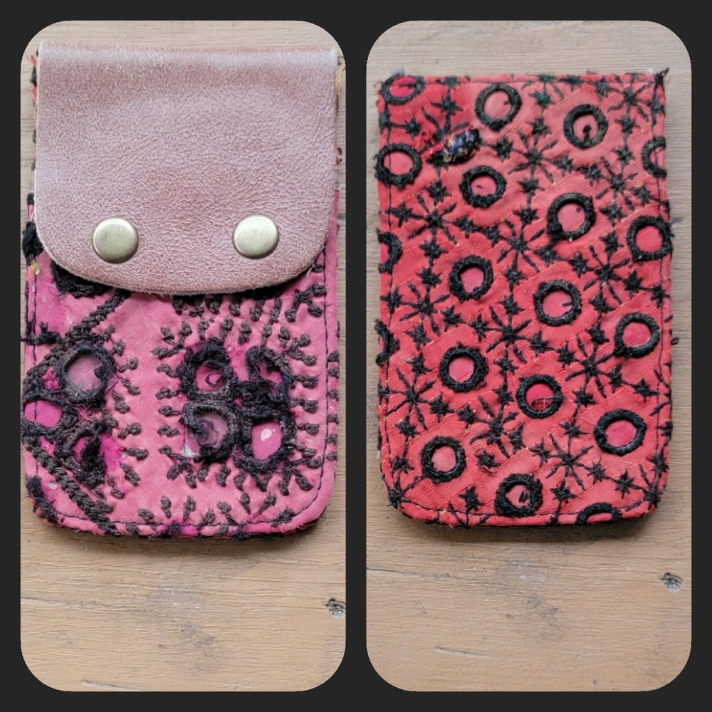 🧠🍳 Free People Boho Embroidered Repurposed vtg banjara hippie Wallet card case